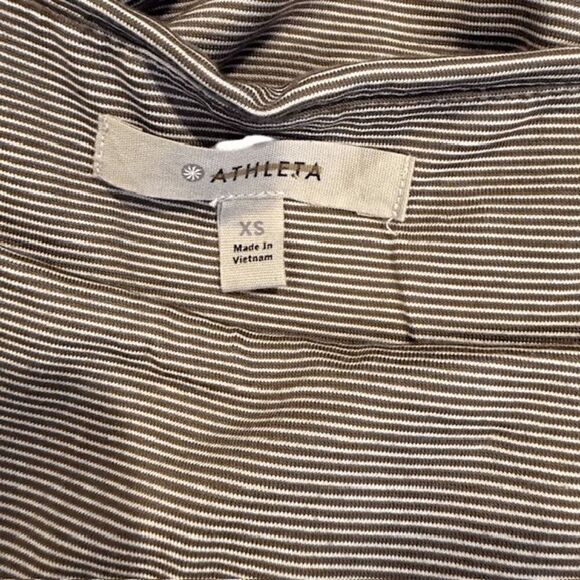 Athleta Micro Striped Westwood Dress Taupe White Ruched Sleeveless Oversized XS - Picture 6 of 11